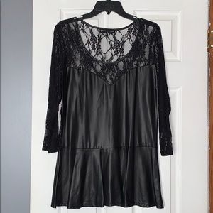 “Faux Leather” blouse with lace detail